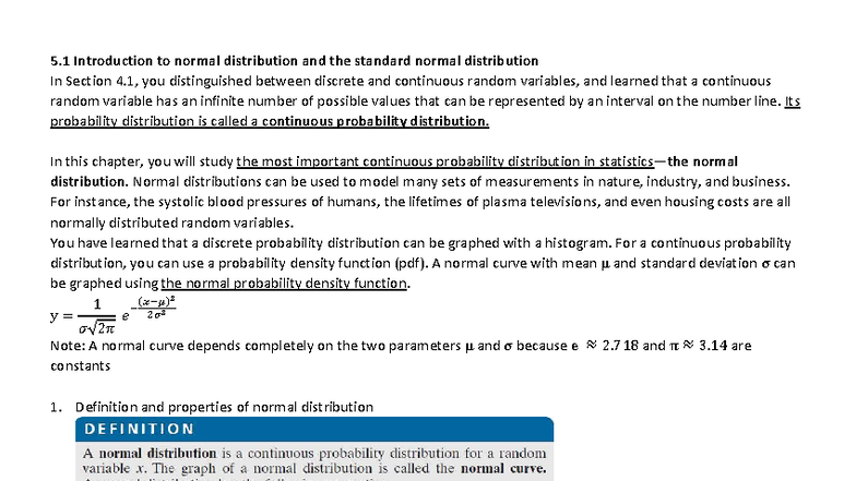 S-5.1 Introduction to Normal Distributions & Standard Normals - Studocu