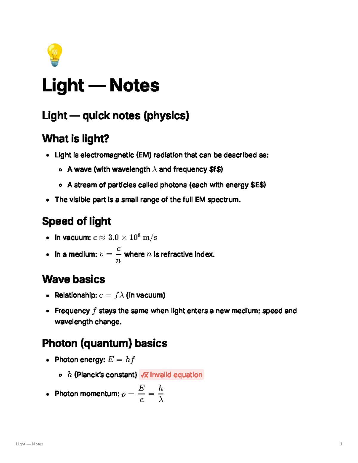 PHYS 101: Light Notes - Key Concepts and Applications - Studocu