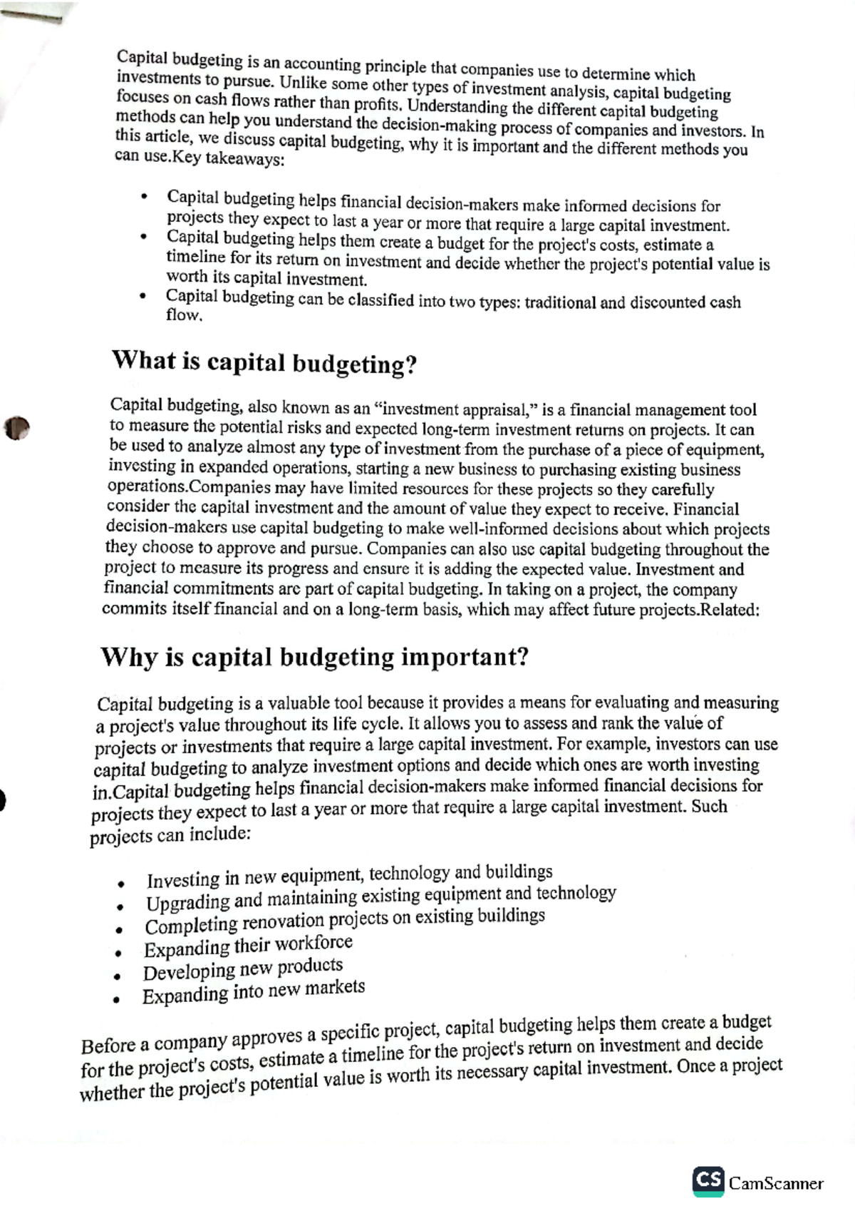 Capital Budgeting: An In-Depth Guide to Cost Analysis and Methods - Studocu