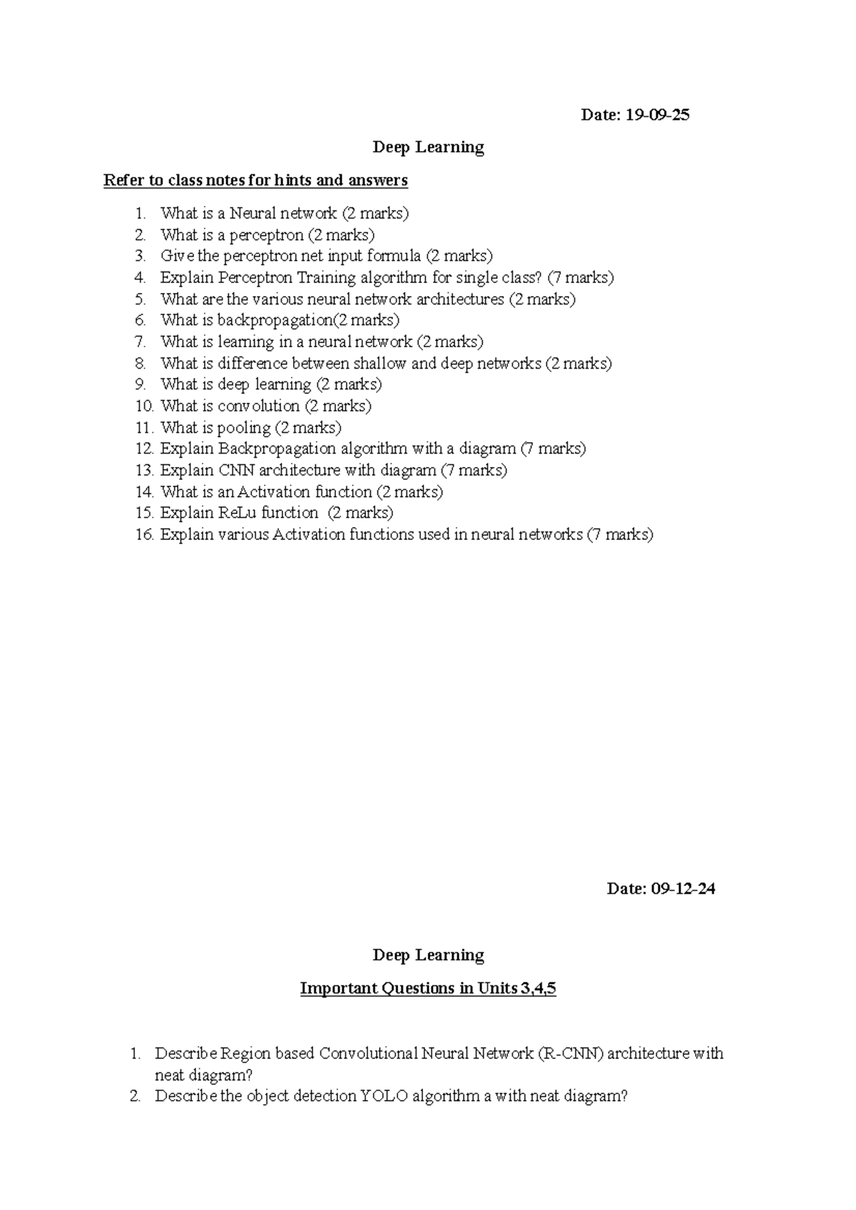 Deep Learning Important Questions for Units 1-5 - Studocu