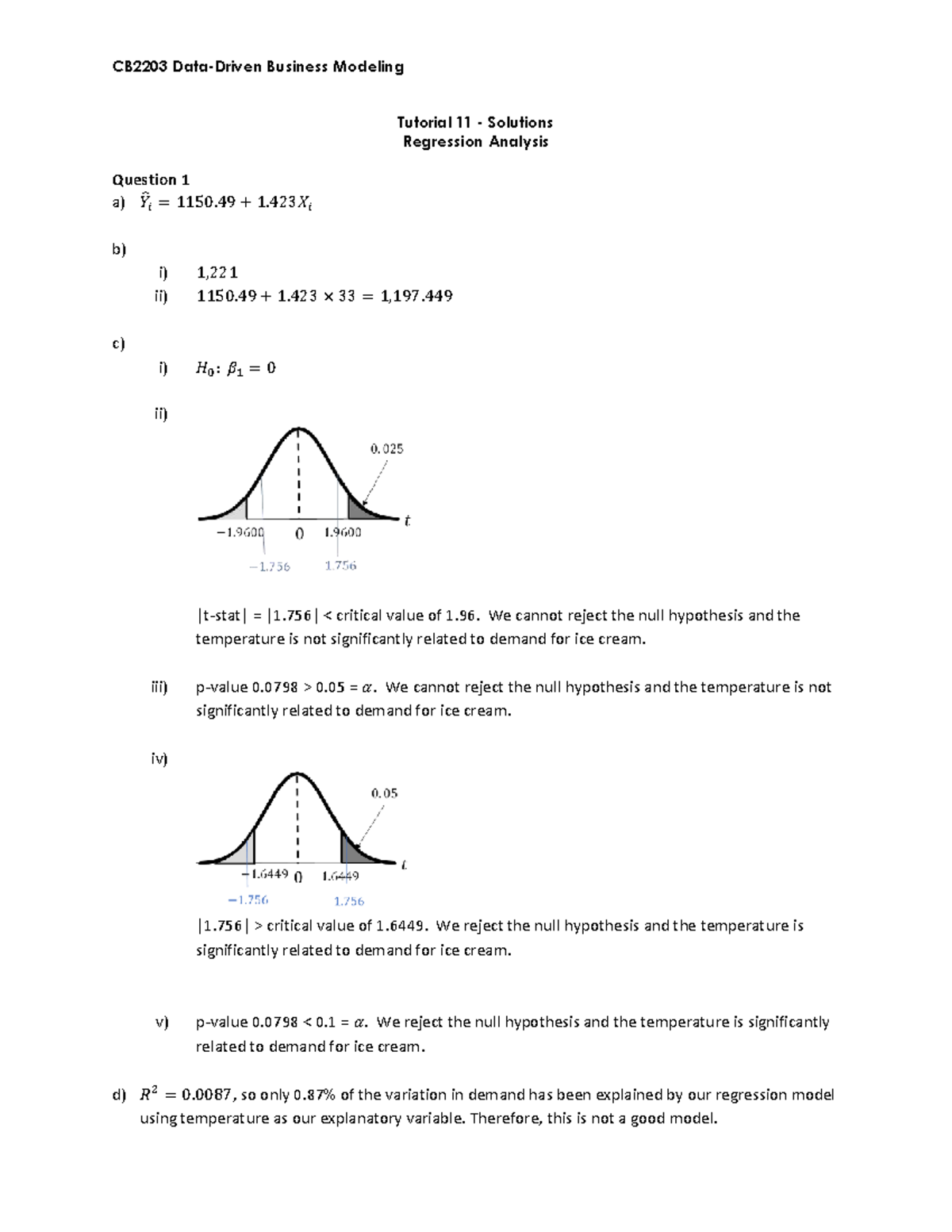 CB2203 Business Modeling Tutorial 11 Solutions: Regression Analysis ...