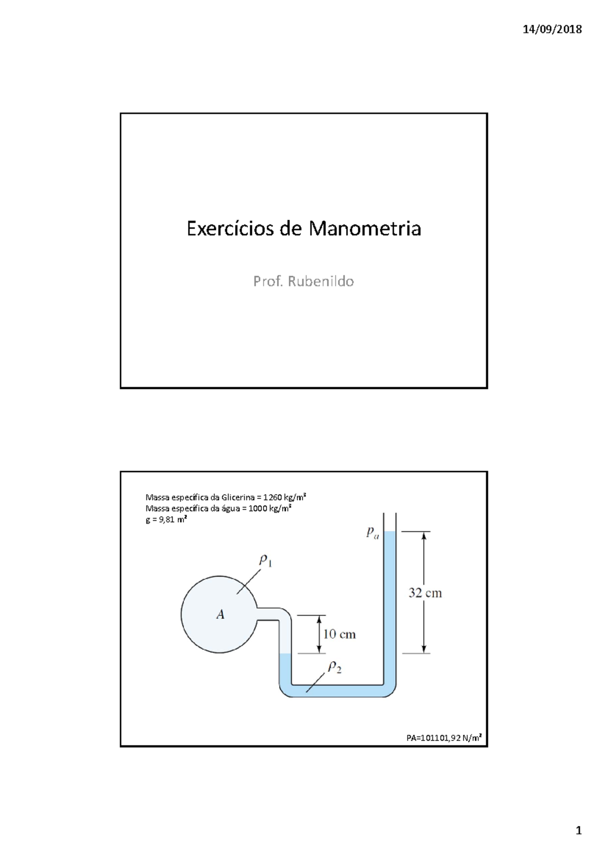 Exercícios de Manometria resposta 2018 2 - Exercícios de Manometria ...