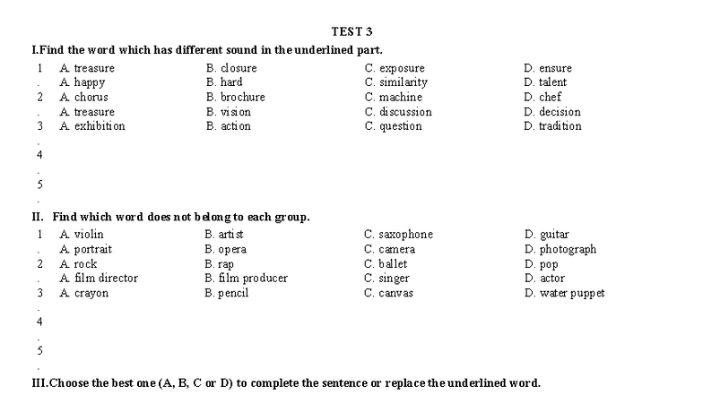 TEST 3 - Listening and Vocabulary Exercises - Studocu