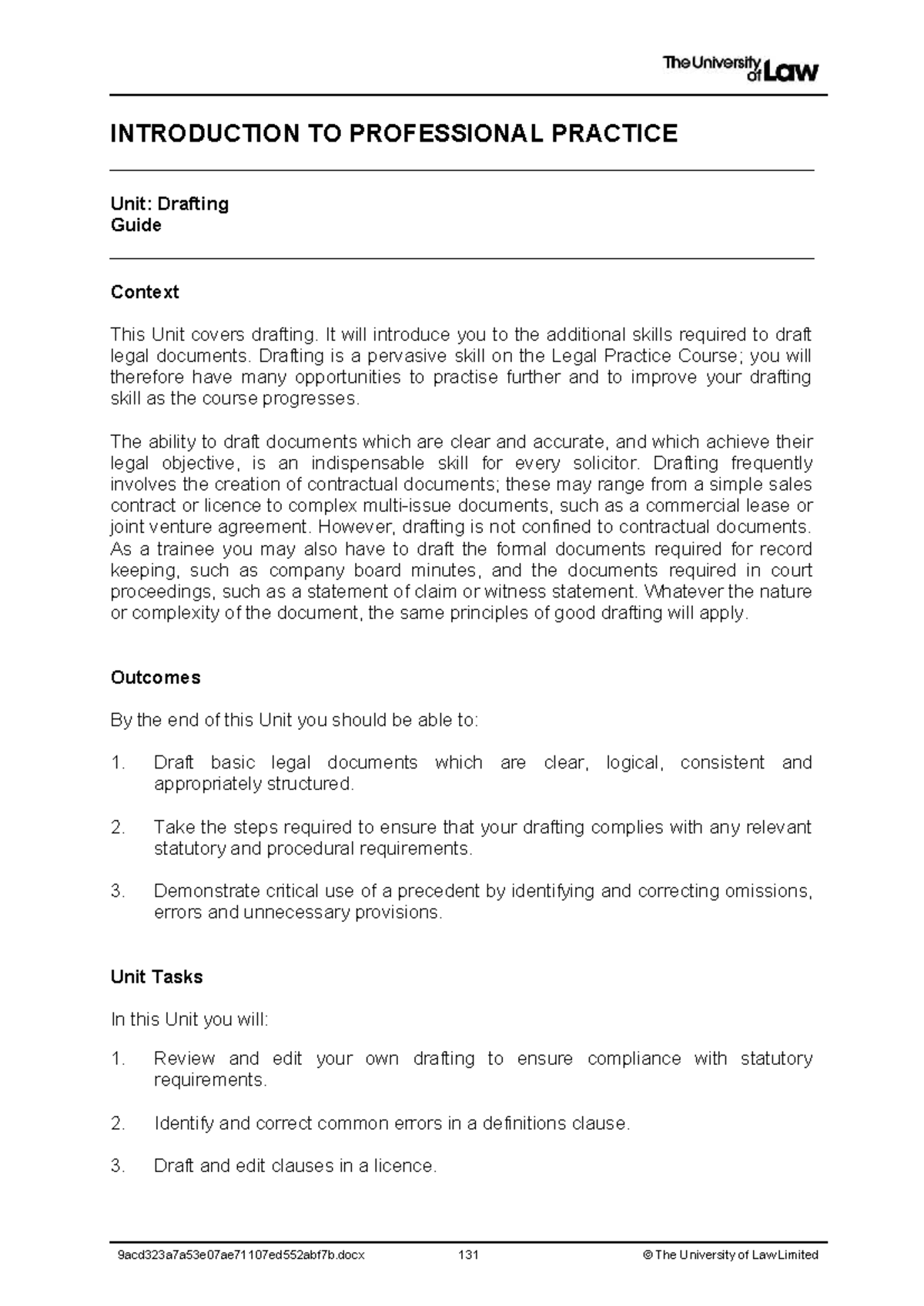 Drafting Guide for Legal Documents: Unit CE01 - Introduction to ...