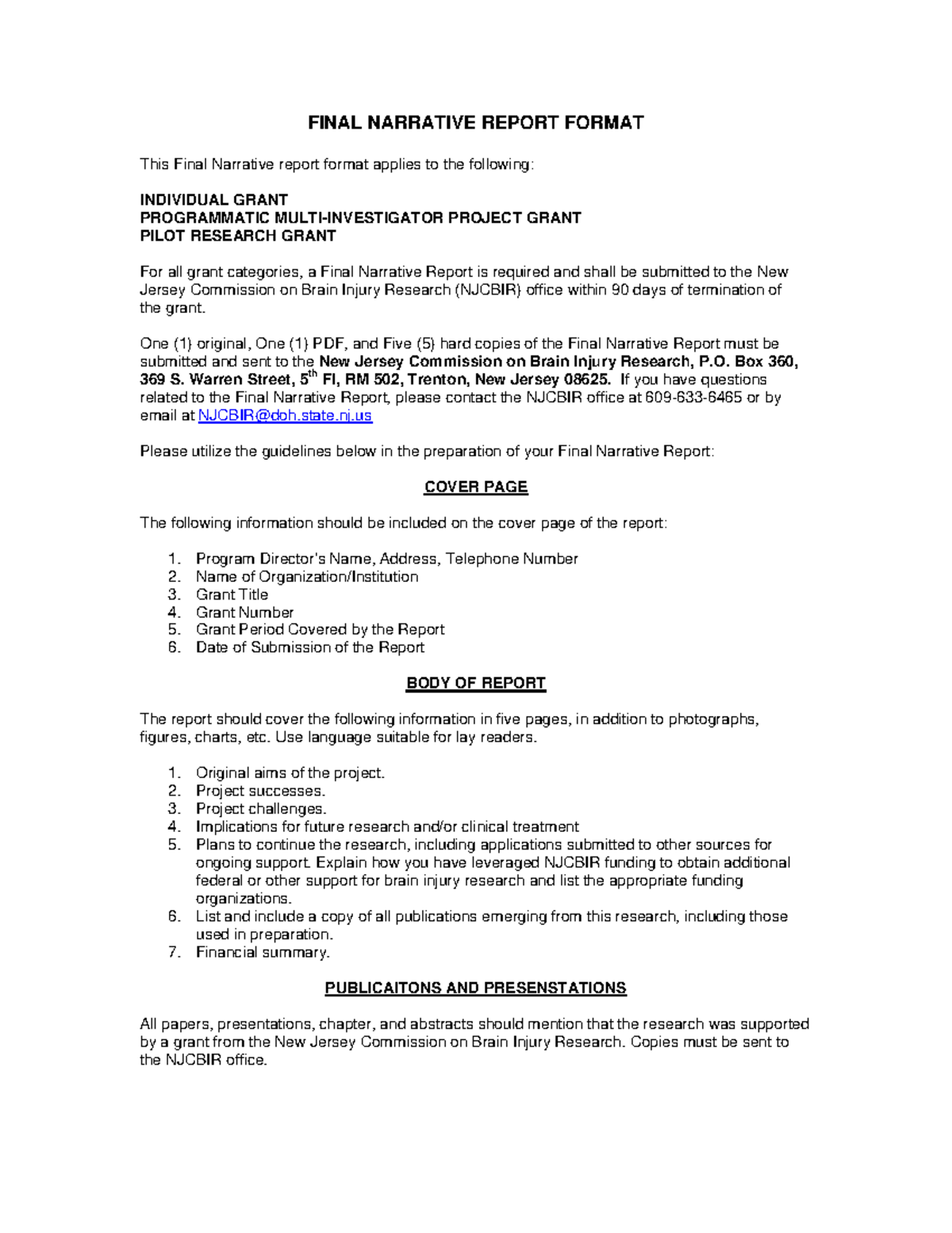 Final Narrative Report for NJCBIR Grant Submission Guidelines - Studocu