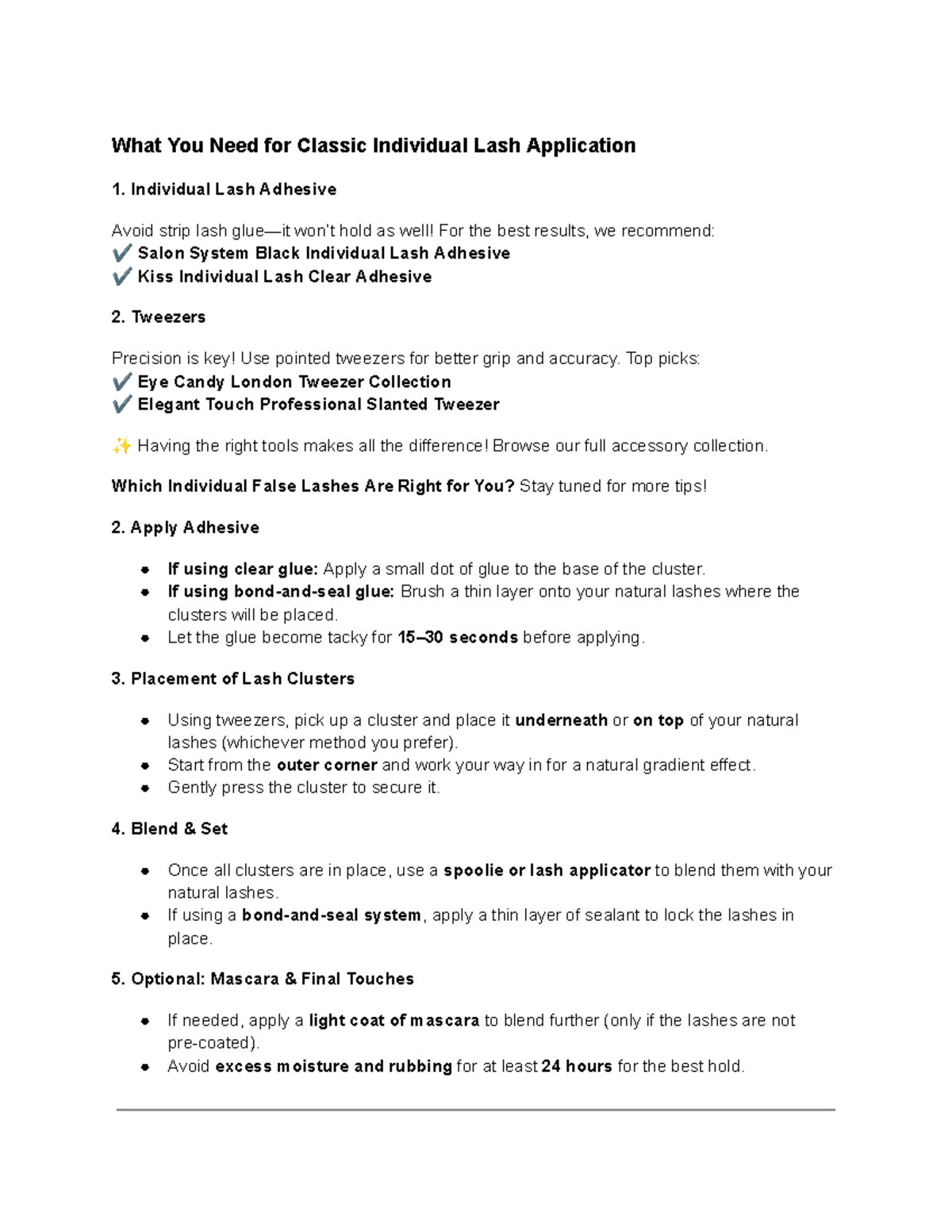 Lash - its notes on how to apply - What You Need for Classic Individual ...