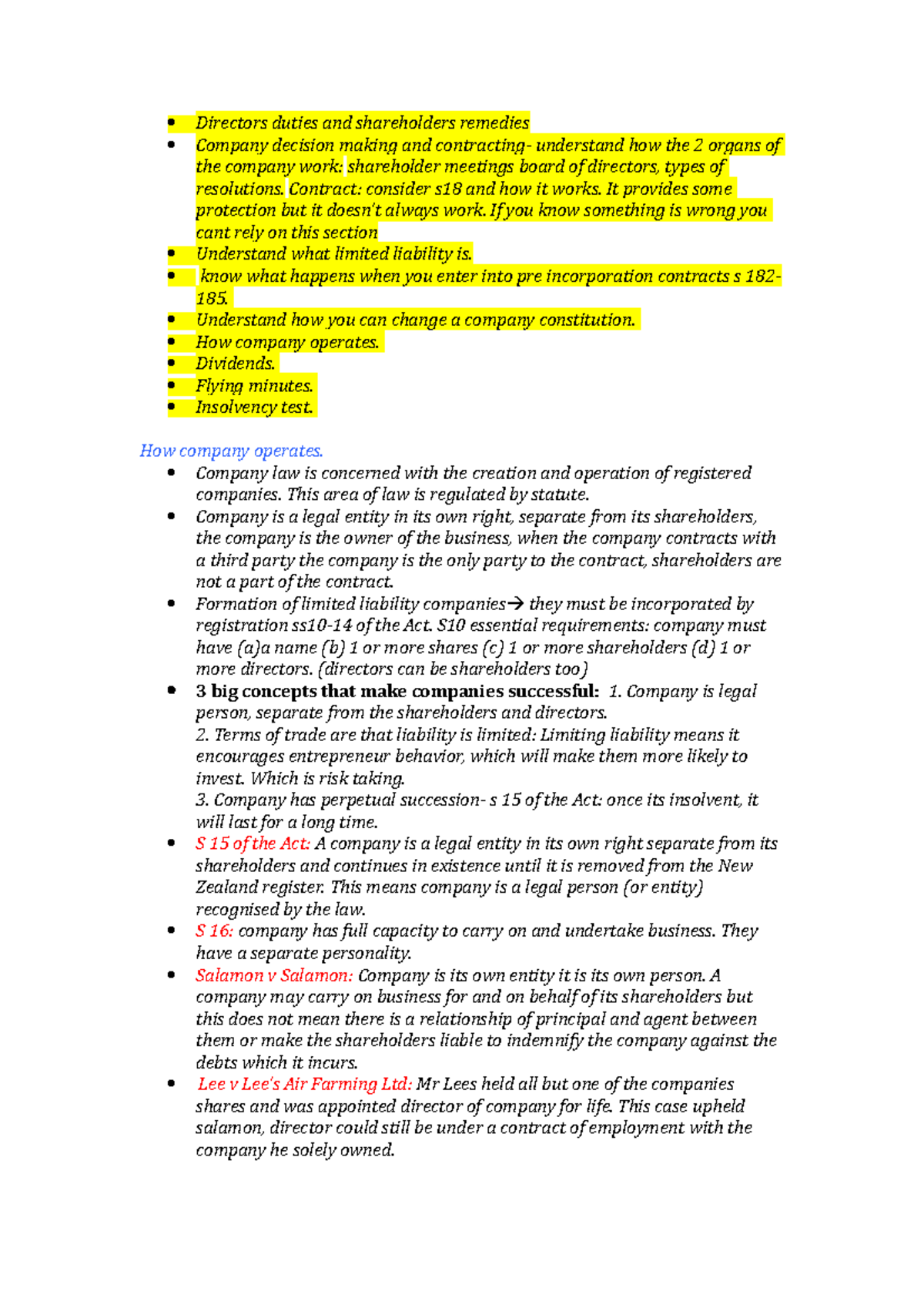 Company Law Exam Notes - Key Lectures Highlights and Summaries - Studocu
