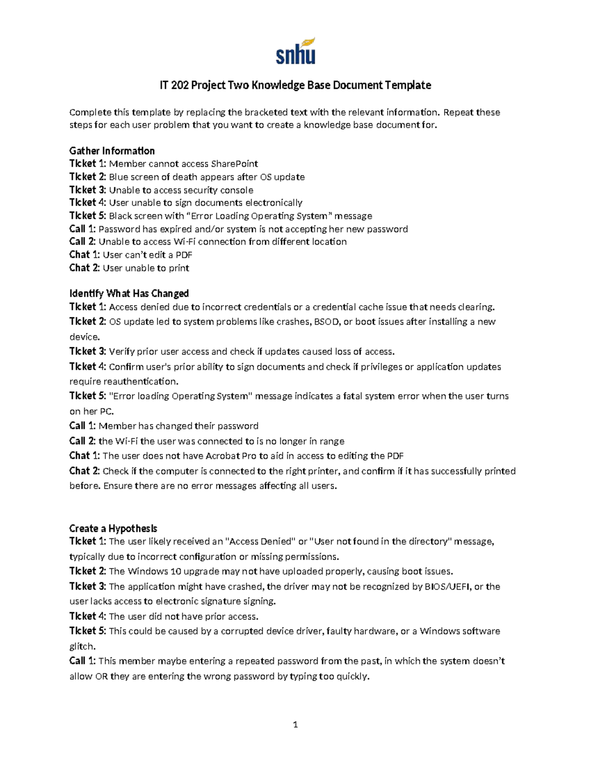 IT 202 Project Two Knowledge Base: User Access & Troubleshooting Guide ...