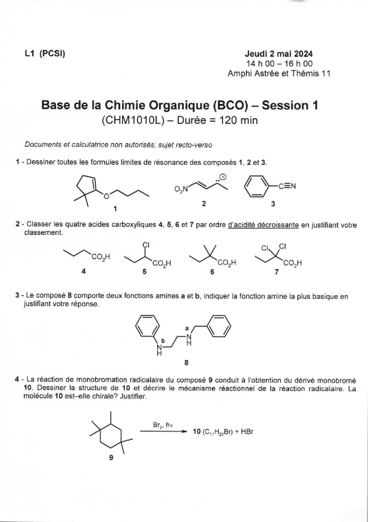 BCO CHM1010L Final Exam May 2024 - Organic Chemistry Questions - Studocu