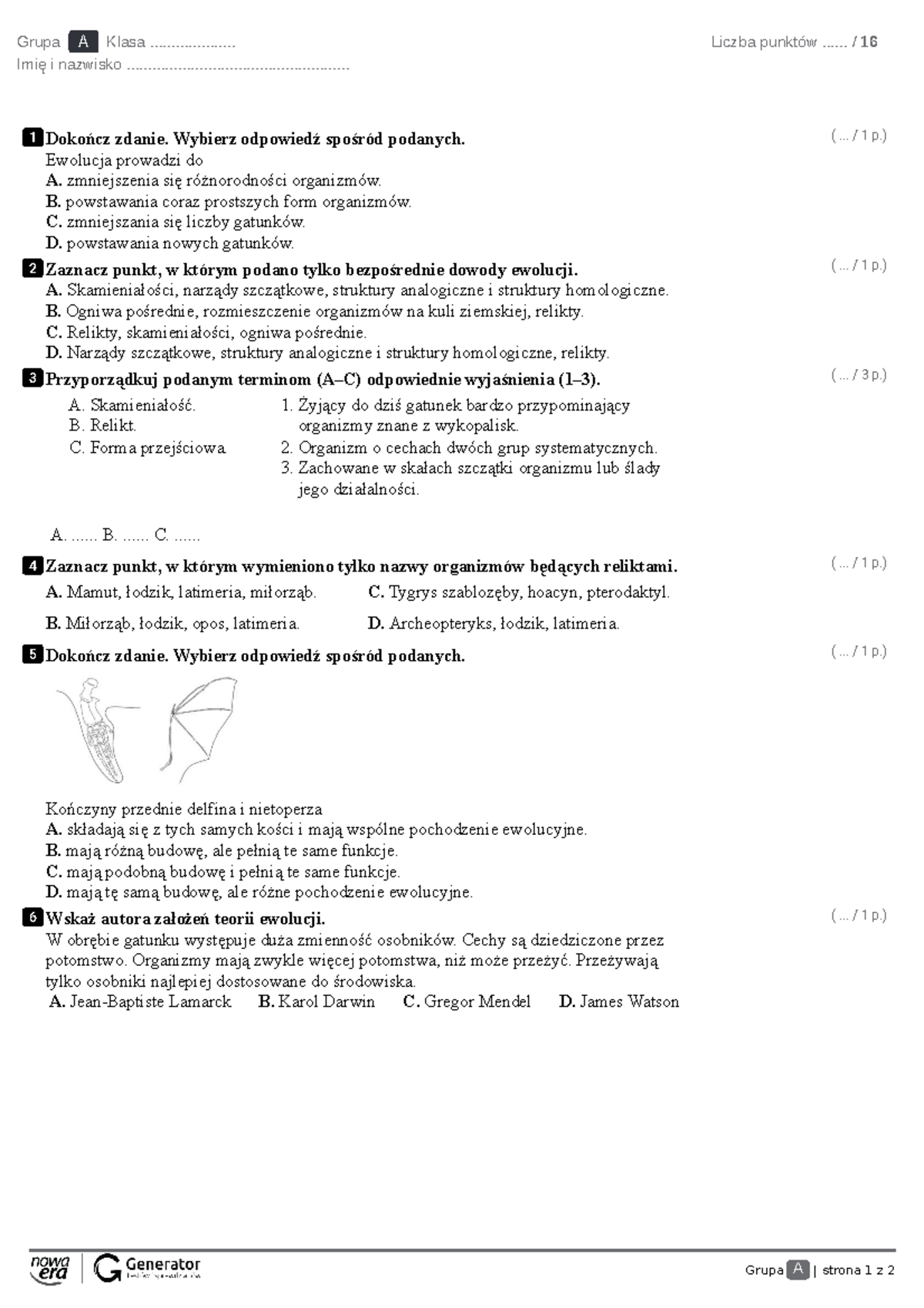 Chomikuj Sprawdzian 3 Gimnazjum Ewolucja życia www.studocu.com