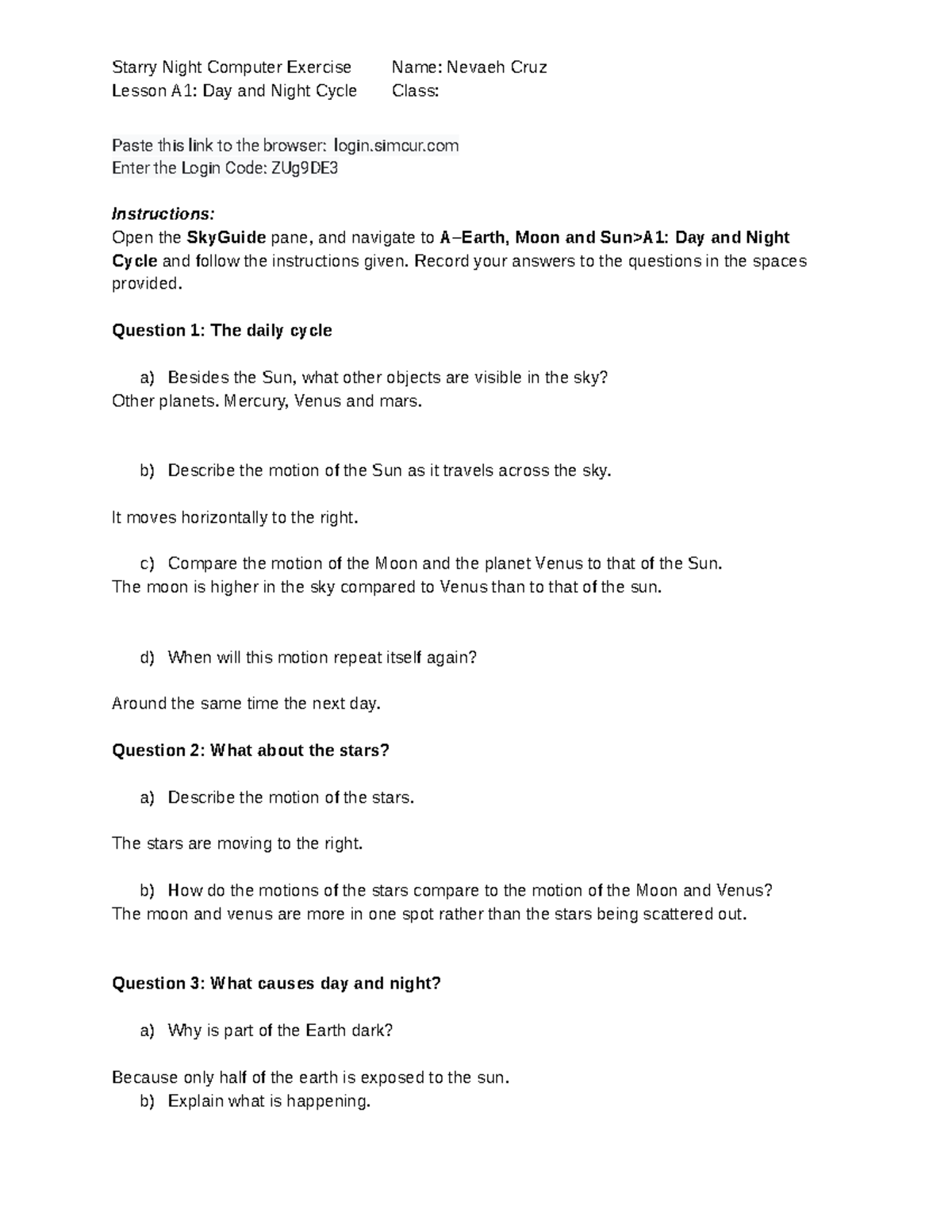 A1 - Day and Night Cycle Lesson - Nevaeh Marie Cruz - Starry Night ...