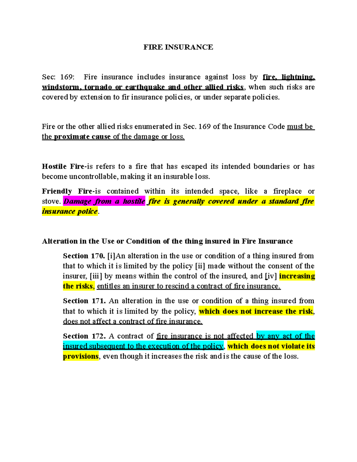 FIRE INSURANCE Overview and Key Provisions (050306) - Studocu