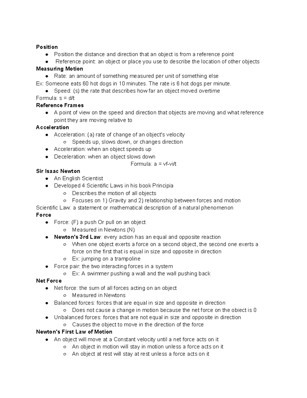 Science Unit 7: Motion, Forces & Newton's Laws Study Guide - Studocu