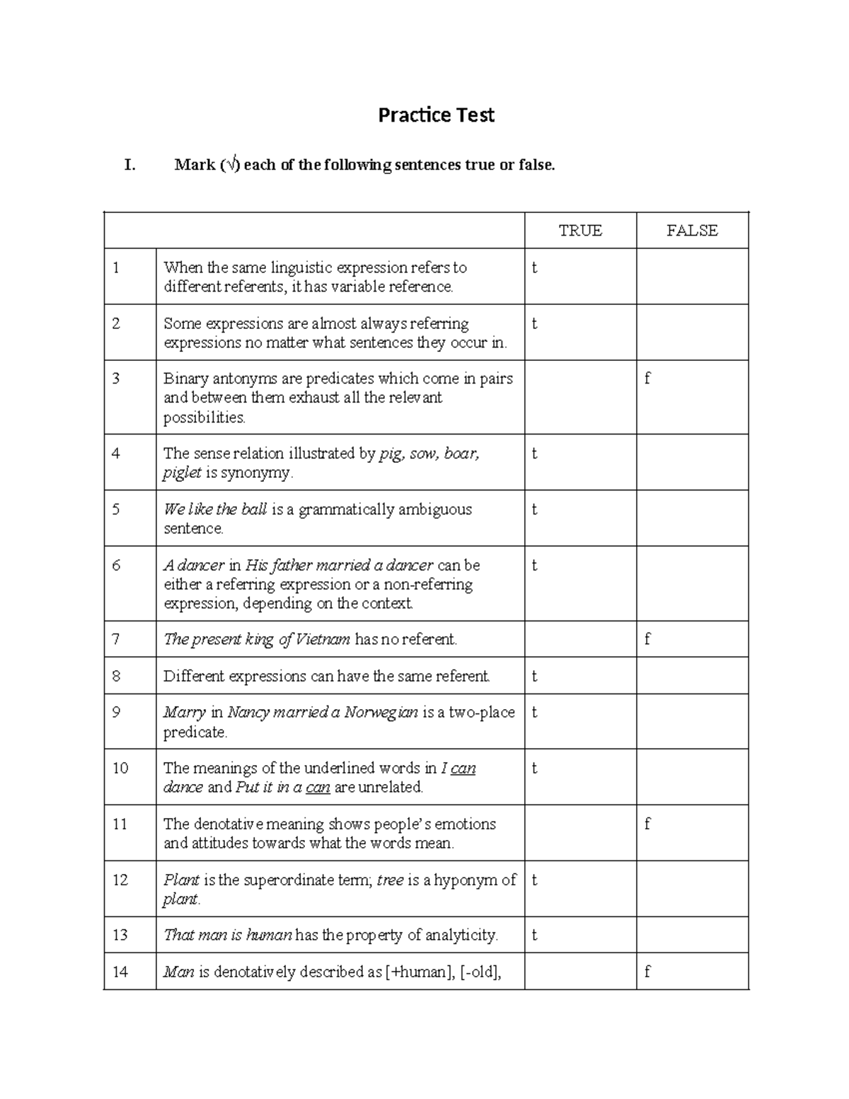 Semantics Practice Test - 30.06.22 - Studocu