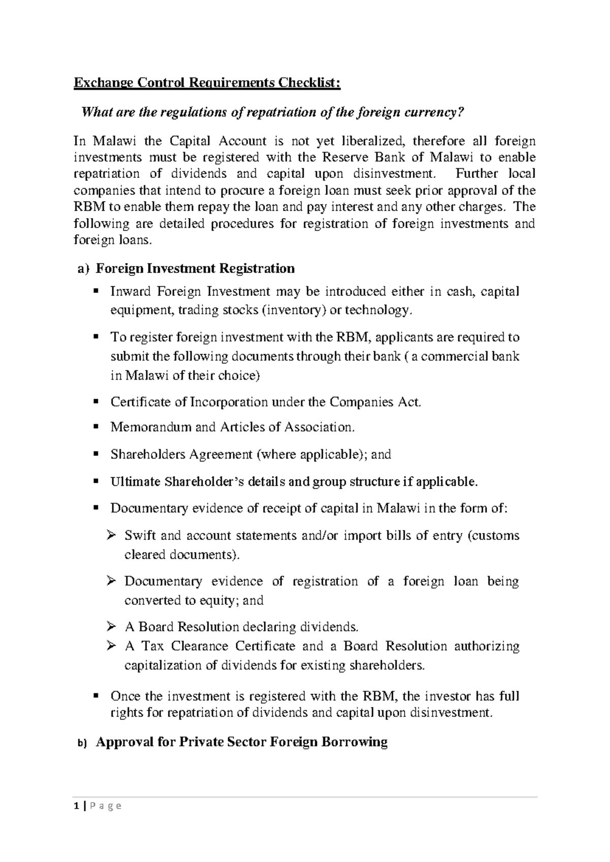 FDI-FX Loans Registration: Exchange Control Compliance Guide - Studocu