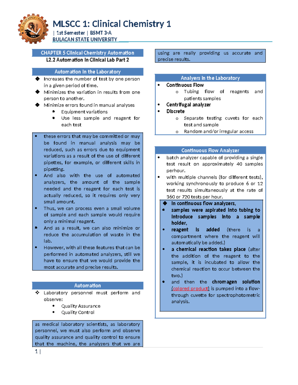 MLCC1 Chapter 5 Automation in Clinical Lab Part 2 - Copy - | 1st ...