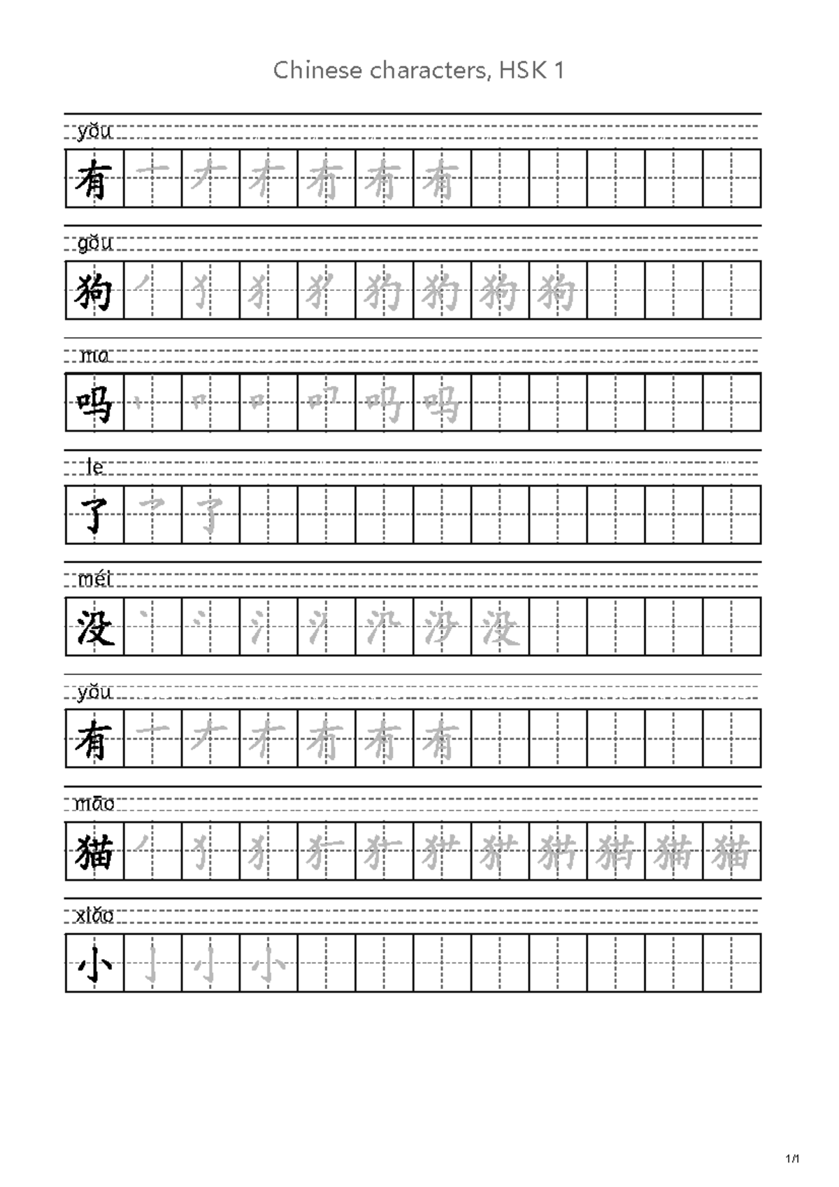 Chinese Characters Study Guide for HSK 1 - Studocu