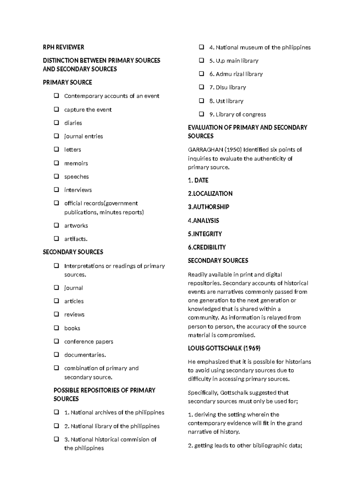 RPH 4: Distinction Between Primary & Secondary Sources in History - Studocu