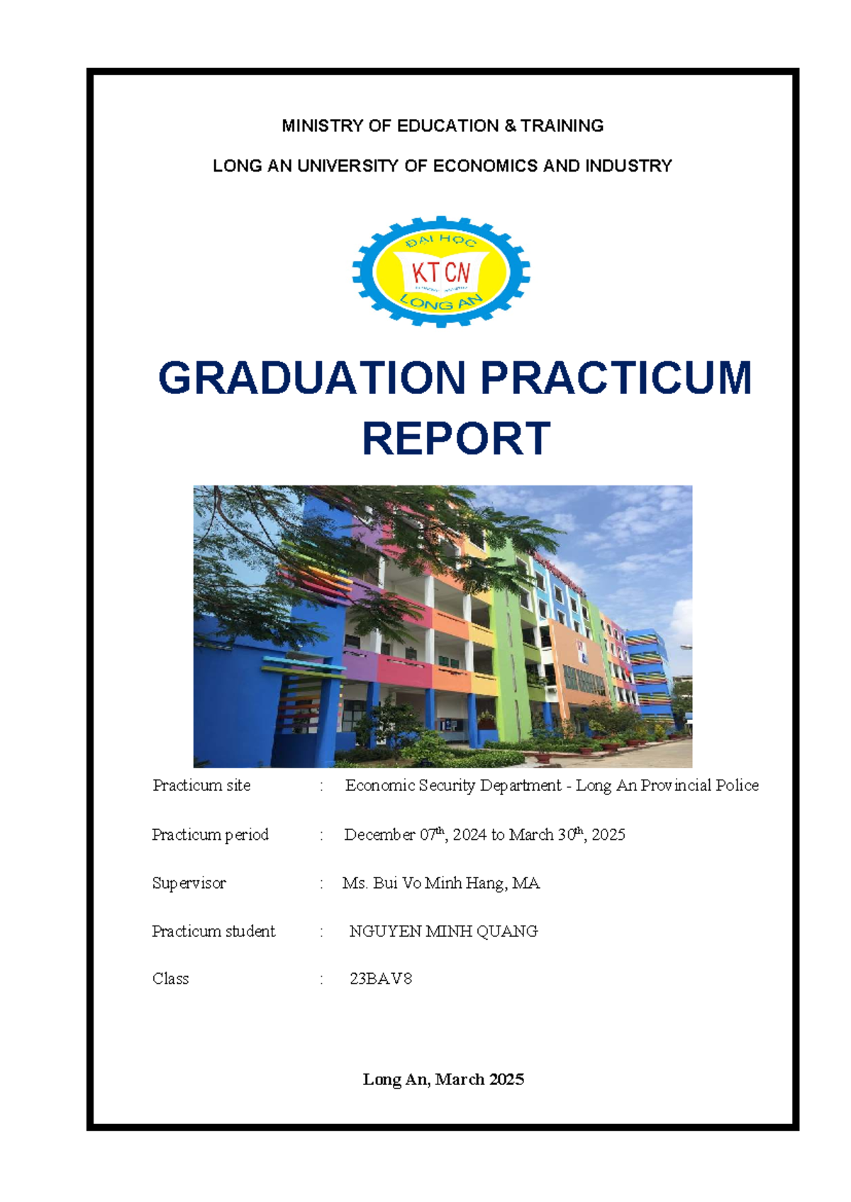 Graduation Practicum Report: Economic Security at Long An Provincial ...