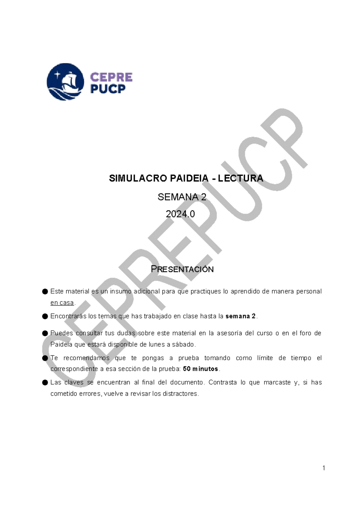 Simulacro Paideia - Claves de Lectura Semana 3 2024.0 - Studocu