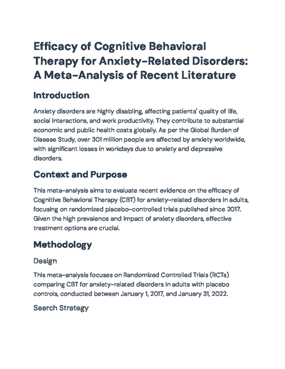 Efficacy of CBT for Anxiety Disorders: A Meta-Analysis (2017-2022 ...