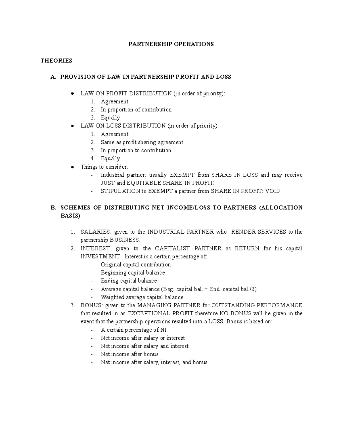Partnership 20 Operations 20 Handouts - PARTNERSHIP OPERATIONS THEORIES ...