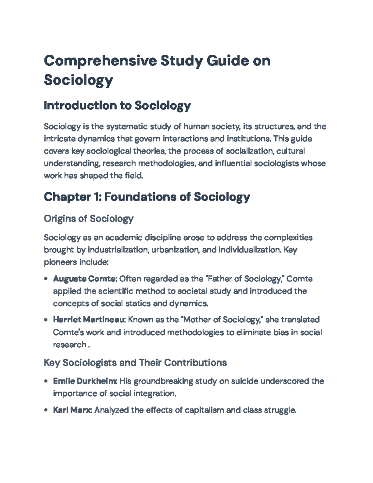 Comprehensive Study Guide: Introduction to Sociology (SOC101 ...