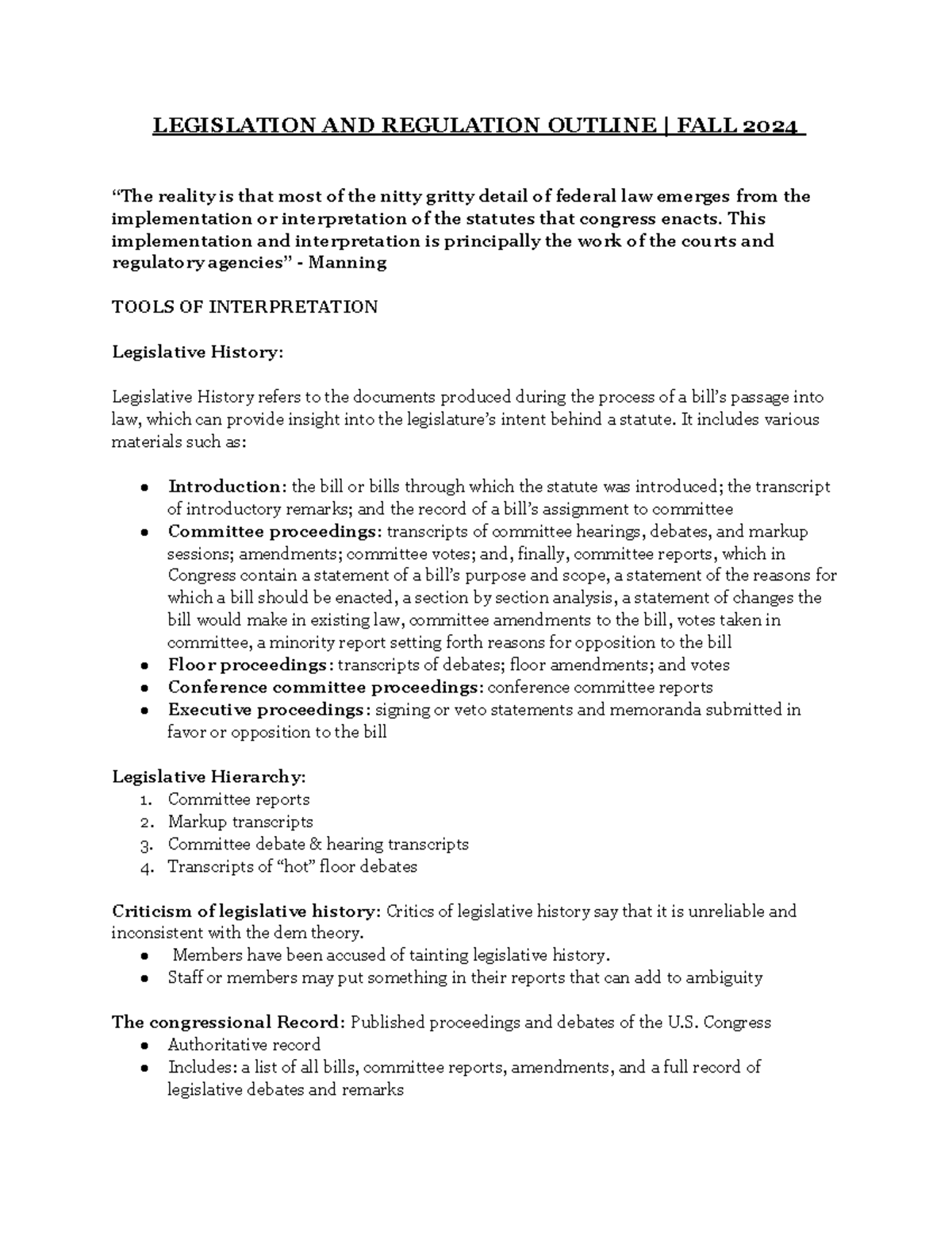 Leg Reg Outline - Summary Executive Legislative Relation - LEGISLATION ...