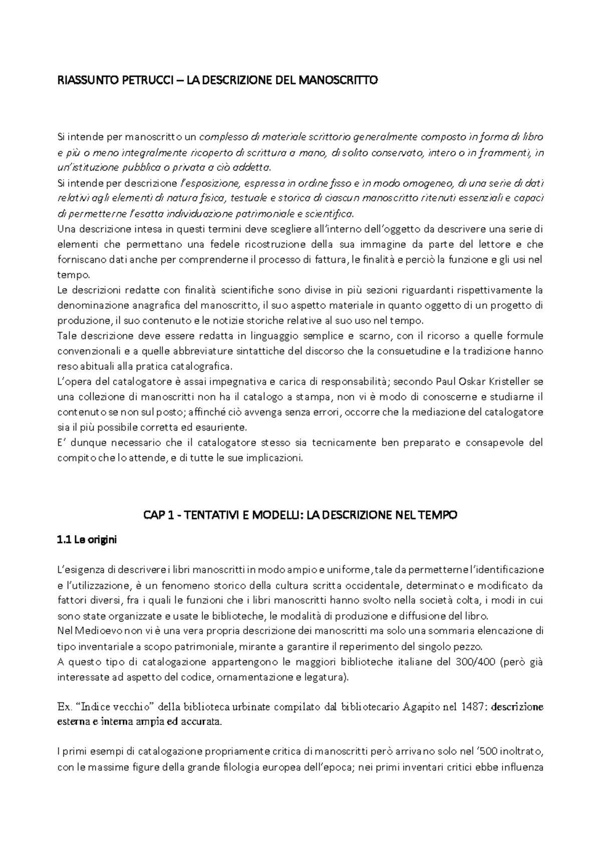 DOCUMENTI LA DESCRIZIONE DEL MANOSCRITTO 2: GUIDA ALLA CATALOGAZIONE ...