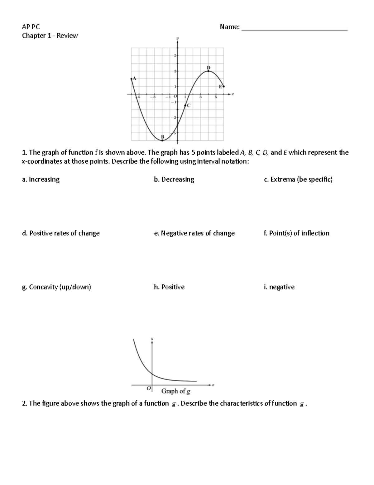AP PC Chapter 1 Review: Graph Analysis and Functions - Studocu