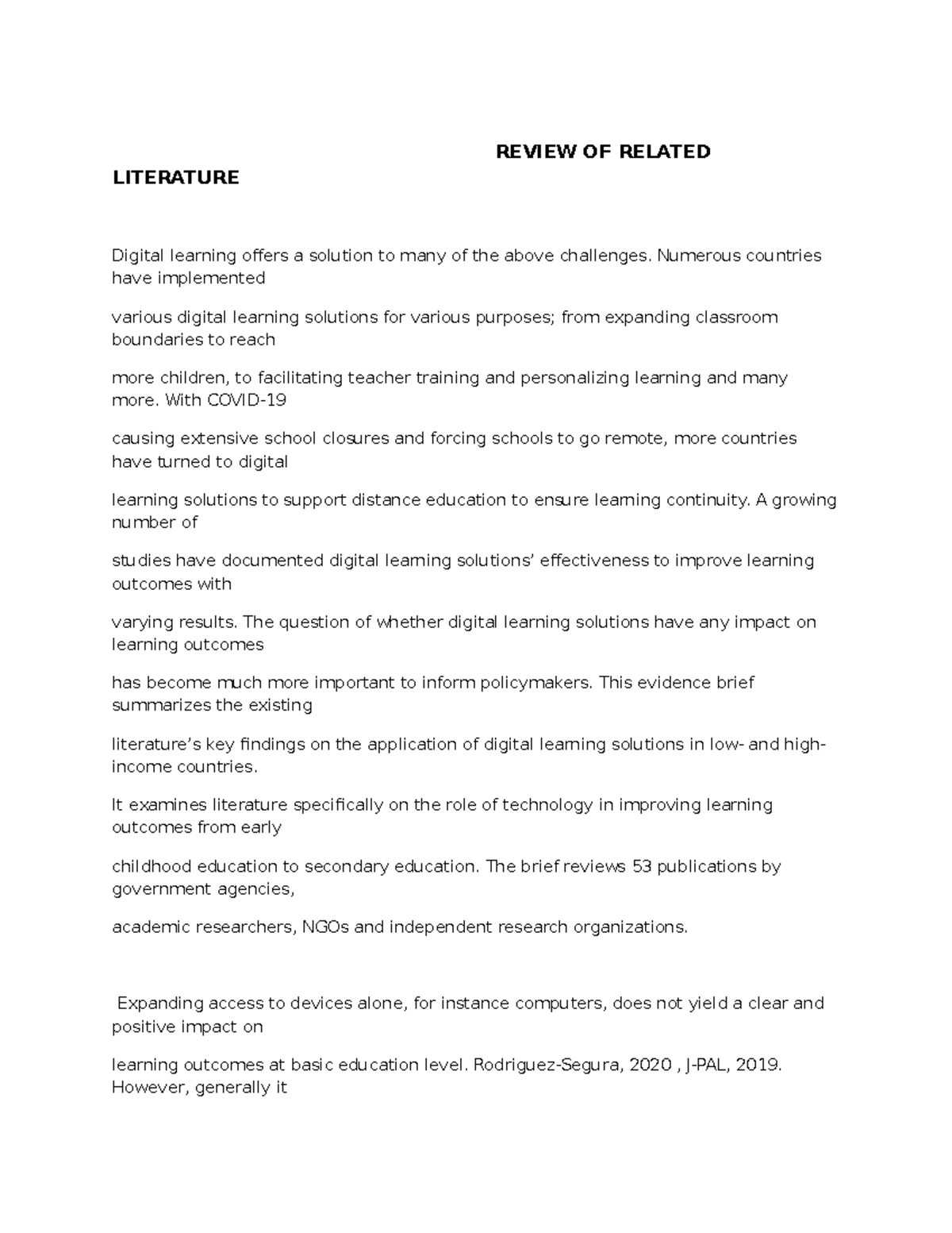 RRL on Digital Learning Solutions: Effectiveness and Challenges - Studocu