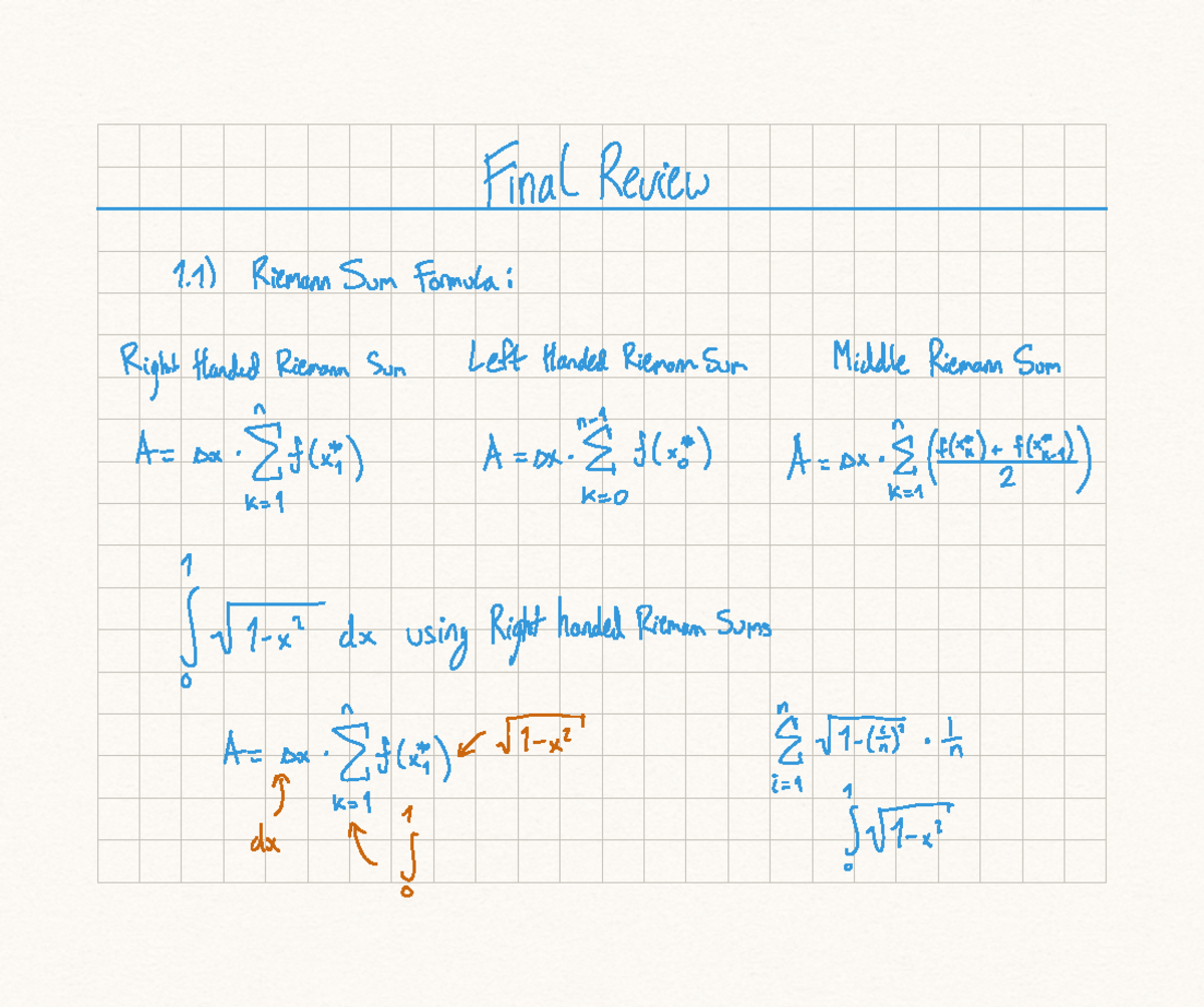 Final Review Notes on Riemann Sums - MA 165 - Studocu
