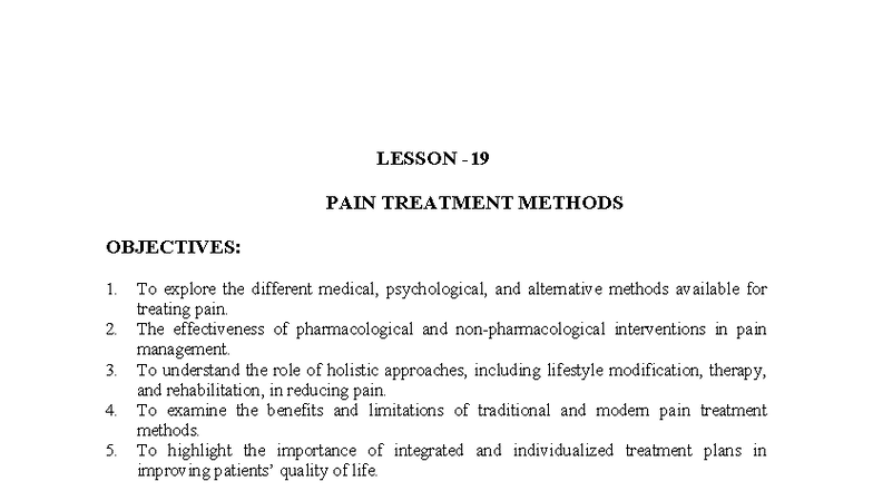 PAIN TREATMENT METHODS: A Comprehensive Overview of Approaches - Studocu