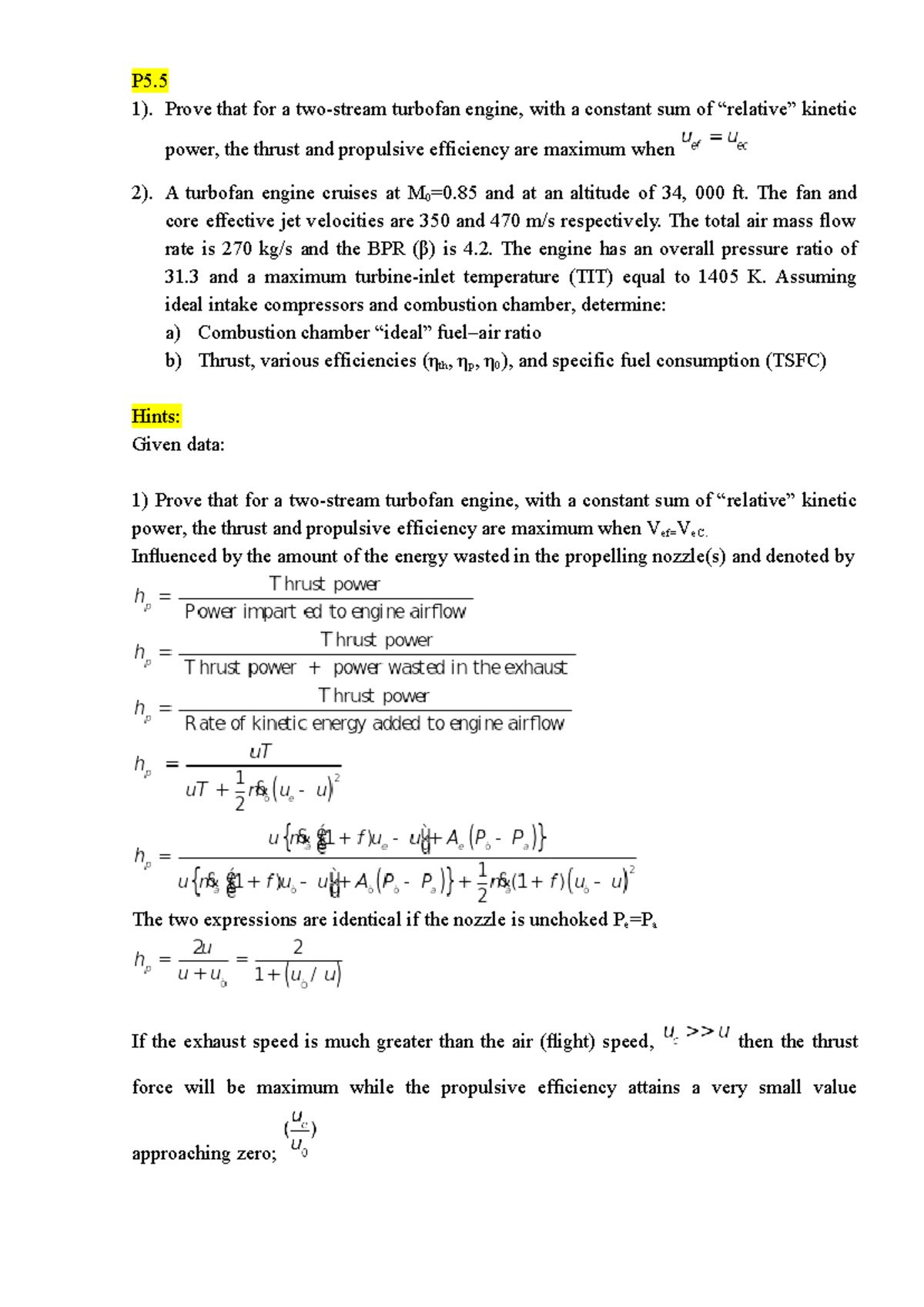 P5.5 - Thrust and Efficiency Analysis of Turbofan Engine Design - Studocu