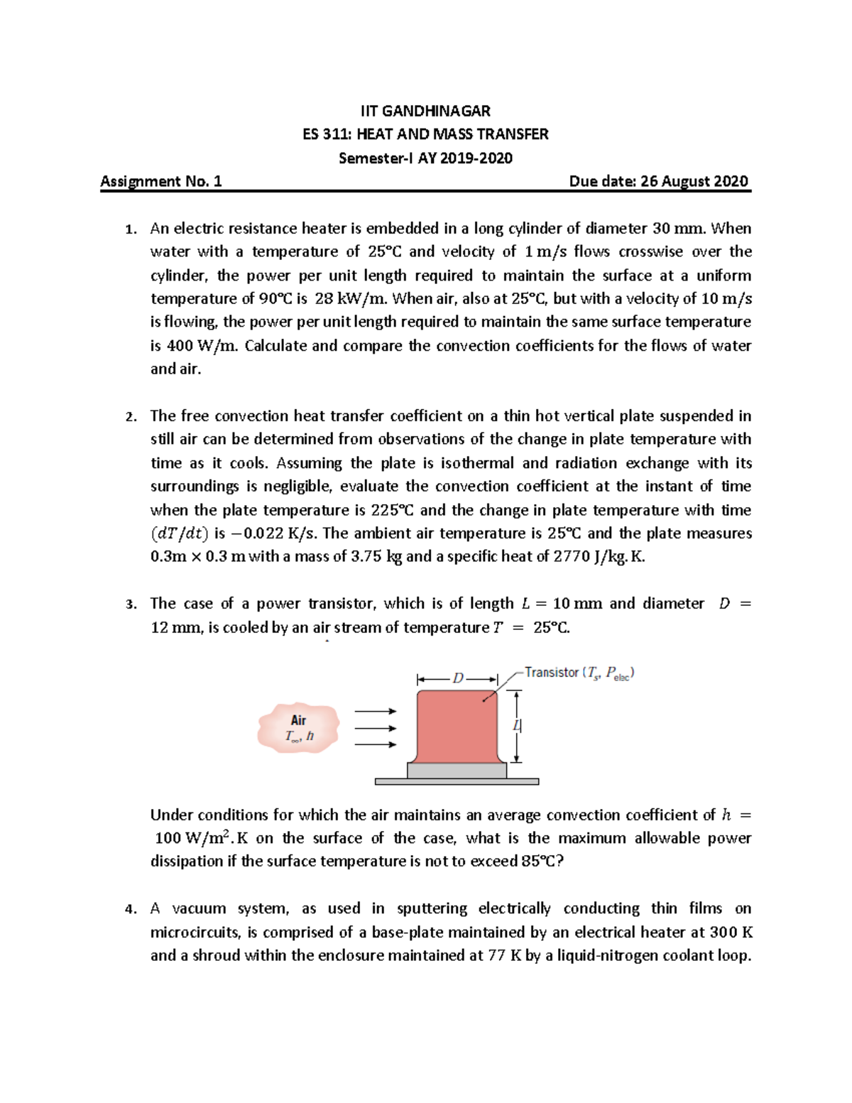 ES 311: Heat and Mass Transfer - Assignment 1 Analysis and Solutions ...