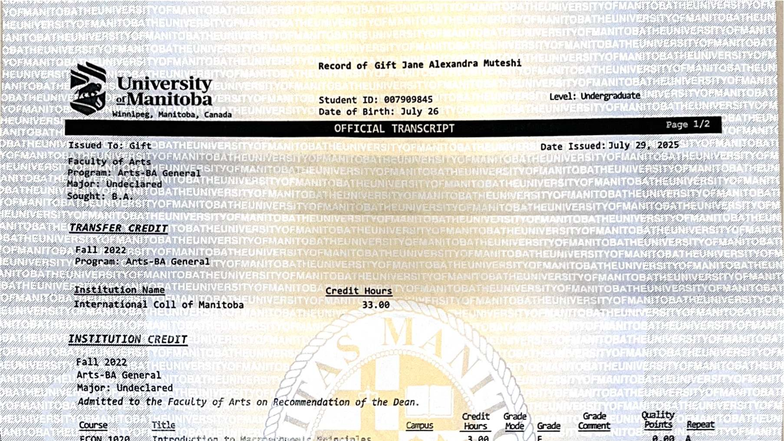 Official Transcript for Jane Alexandra Muteshi (UOFM 2025) - Studocu