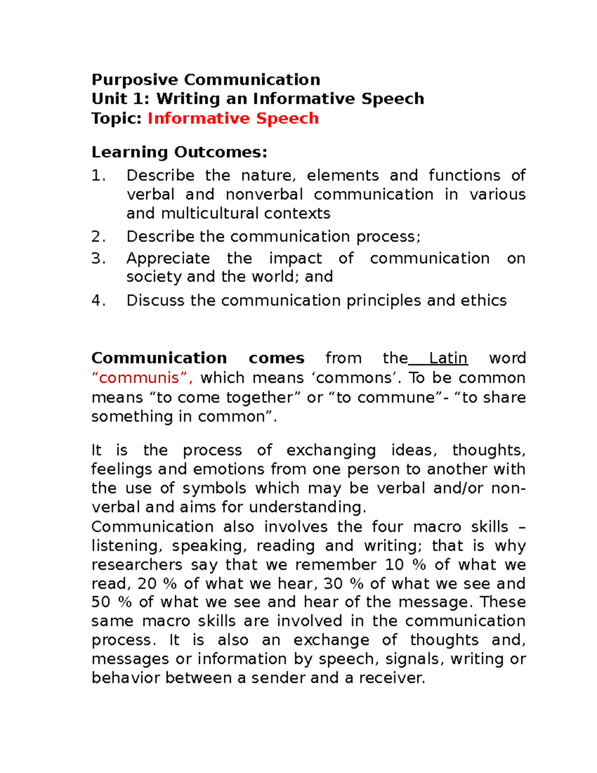 Purposive Communication: Informative Speech Writing Guide - Studocu