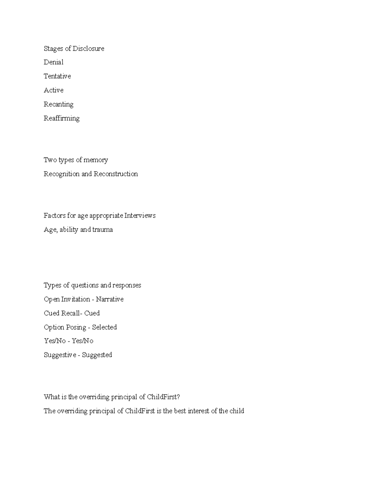 Exam Notes: Forensic Interviewing Techniques and Child Testimony (CFS ...