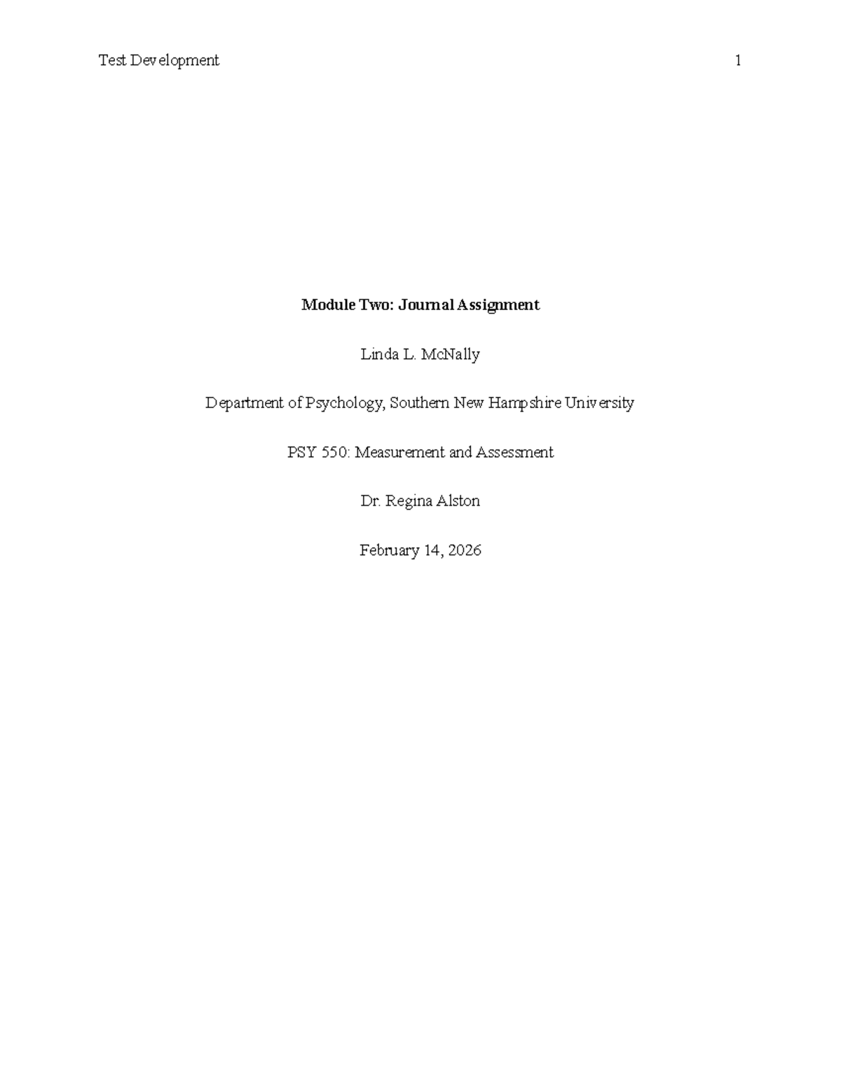PSY 550: Test Development 1 - Module Two Journal Assignment - Studocu