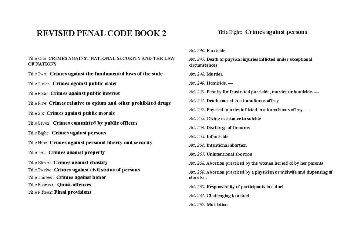 Revised Penal Code Book 2: Comprehensive Overview of Crimes and Laws ...