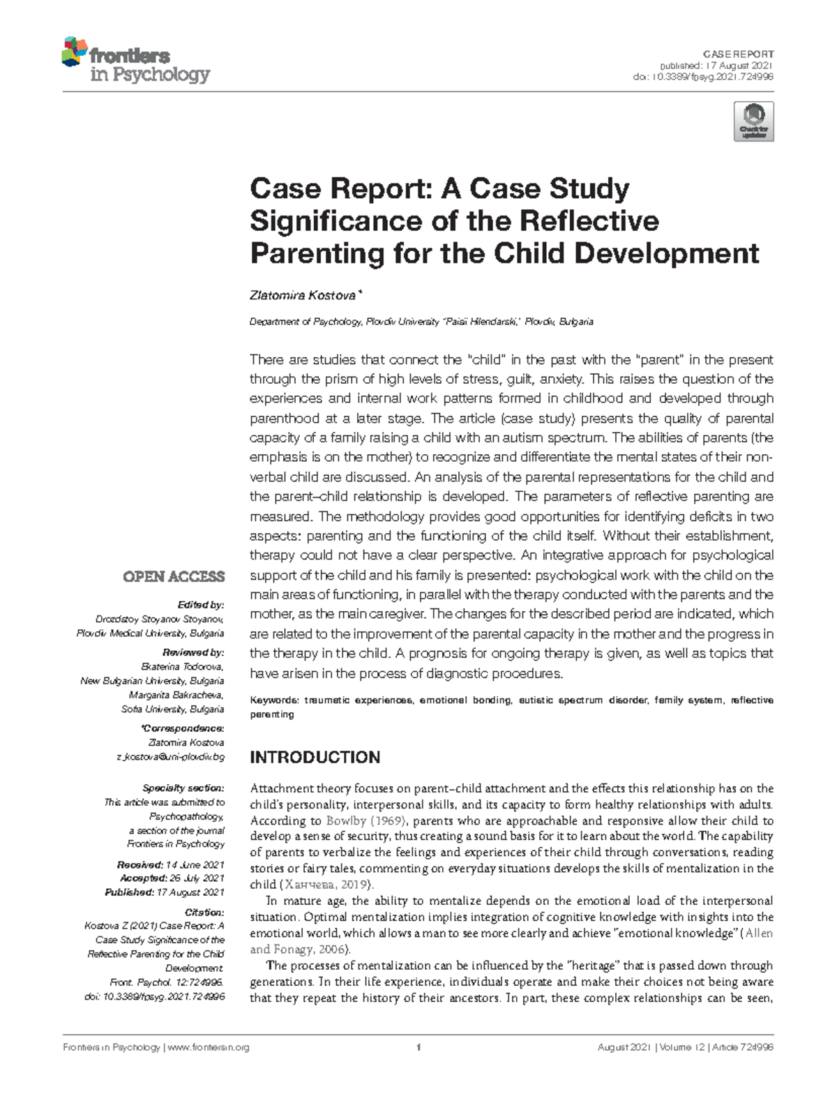 Reflective Parenting and Child Development: A Case Study (FPSYG-12 ...