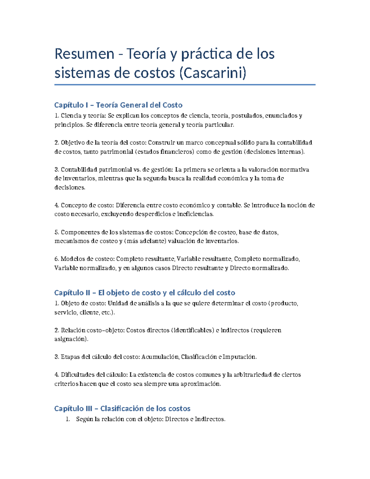 Resumen de Teoría y Práctica de Sistemas de Costos (Cascarini ...