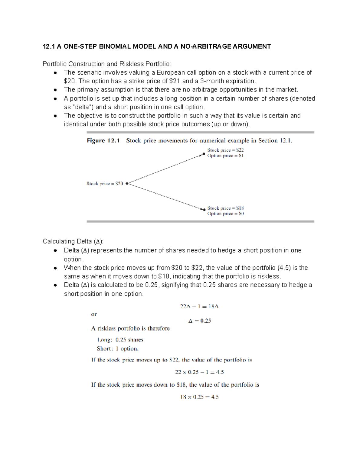 FInance notes week 9 chapter 12 - 12 A ONE-STEP BINOMIAL MODEL AND A NO ...