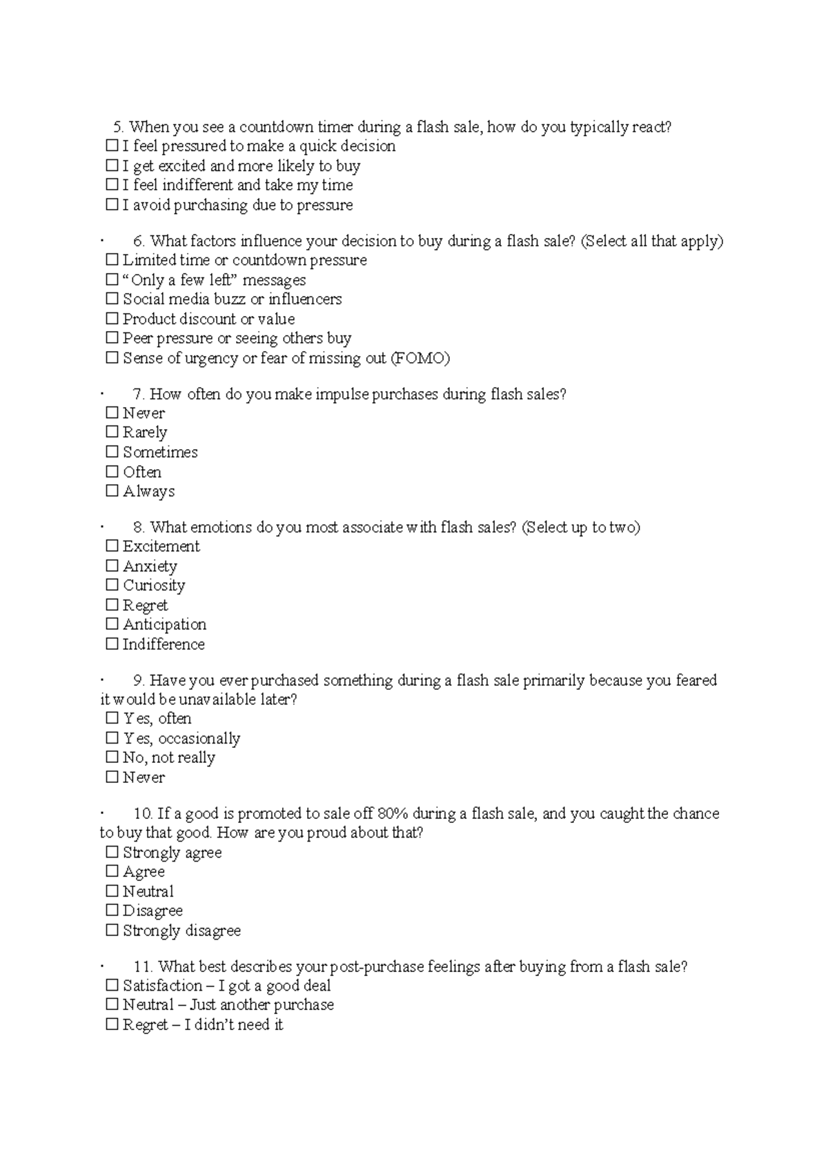 Questionnaire on Flash Sale Impulse Buying Behavior - Studocu