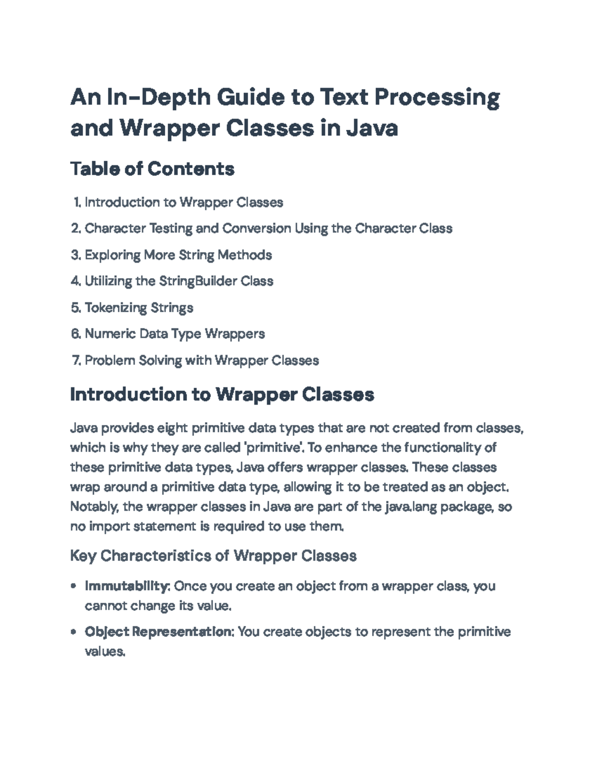 Final Exam Review: Text Processing & Wrapper Classes in Java - An In ...