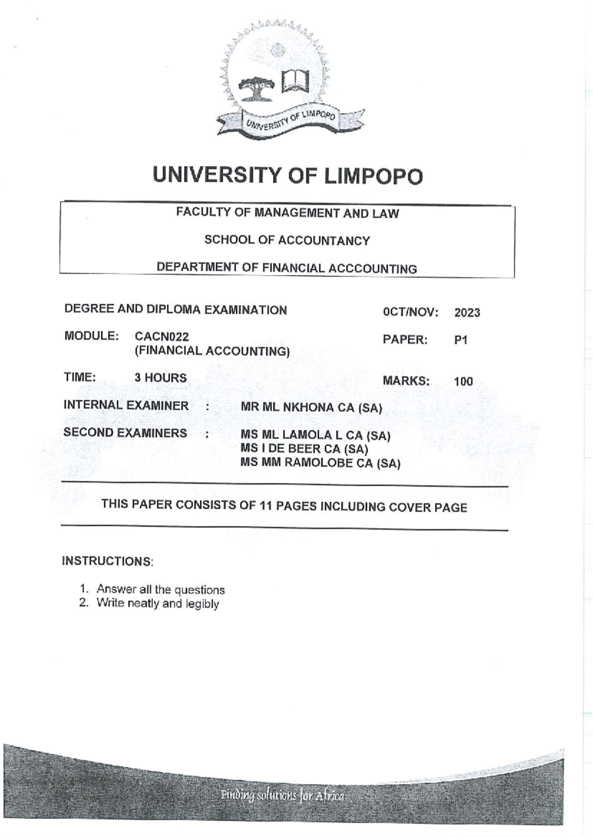 CACN022 FINAL EXAM 2023 - Financial Accounting Solutions - Studocu