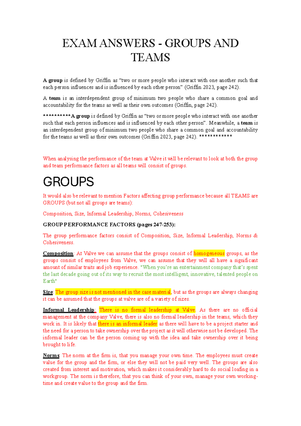 EXAM Answers: Understanding Groups and Teams Dynamics - Studocu
