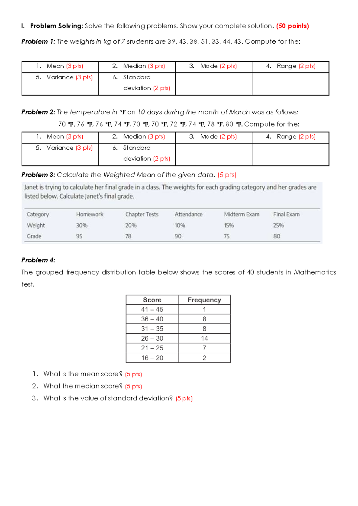 Part4-problemsolvingfinals - I. Problem Solving: Solve the following ...