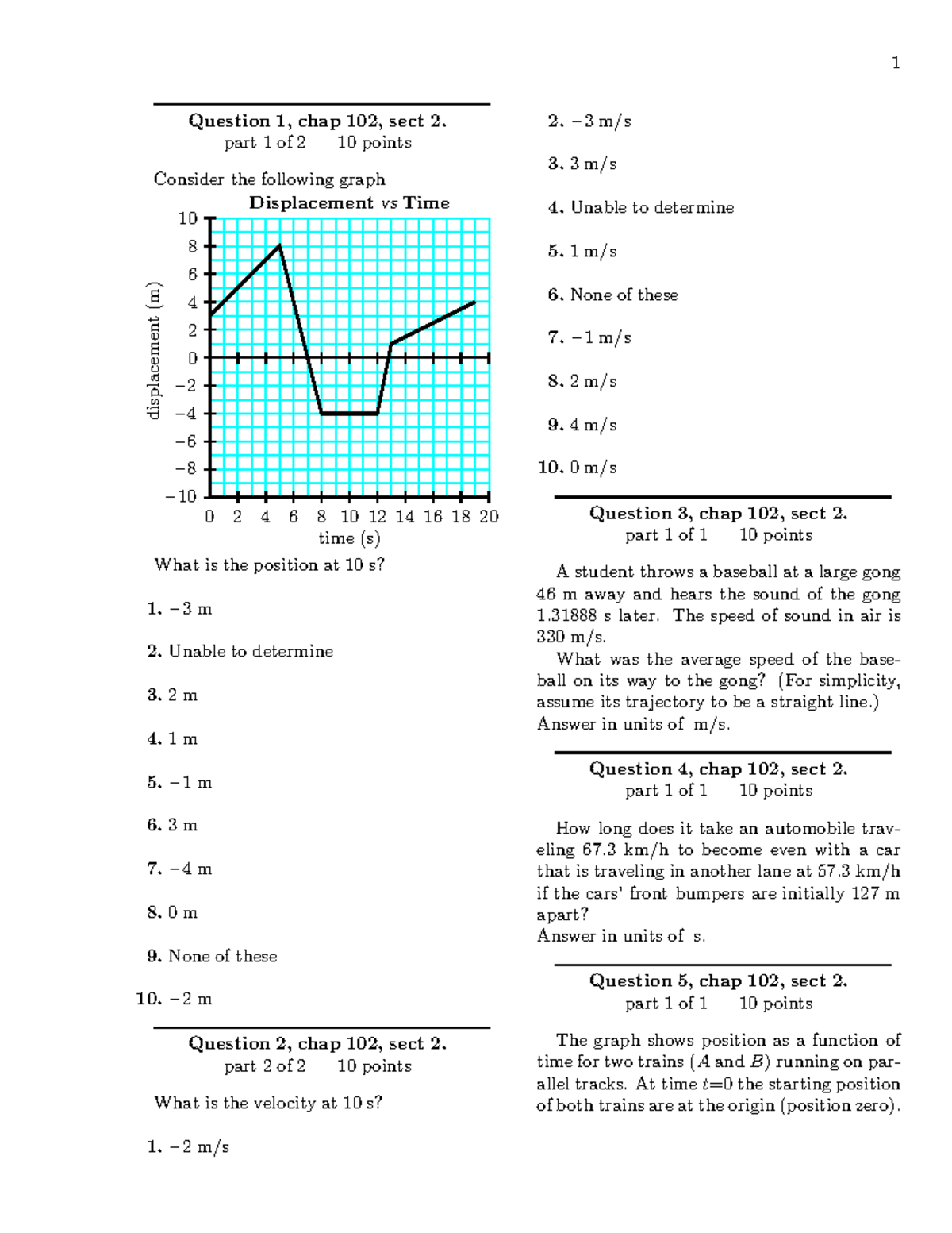 Physics Homework 2: Displacement, Velocity & Motion Questions - Studocu