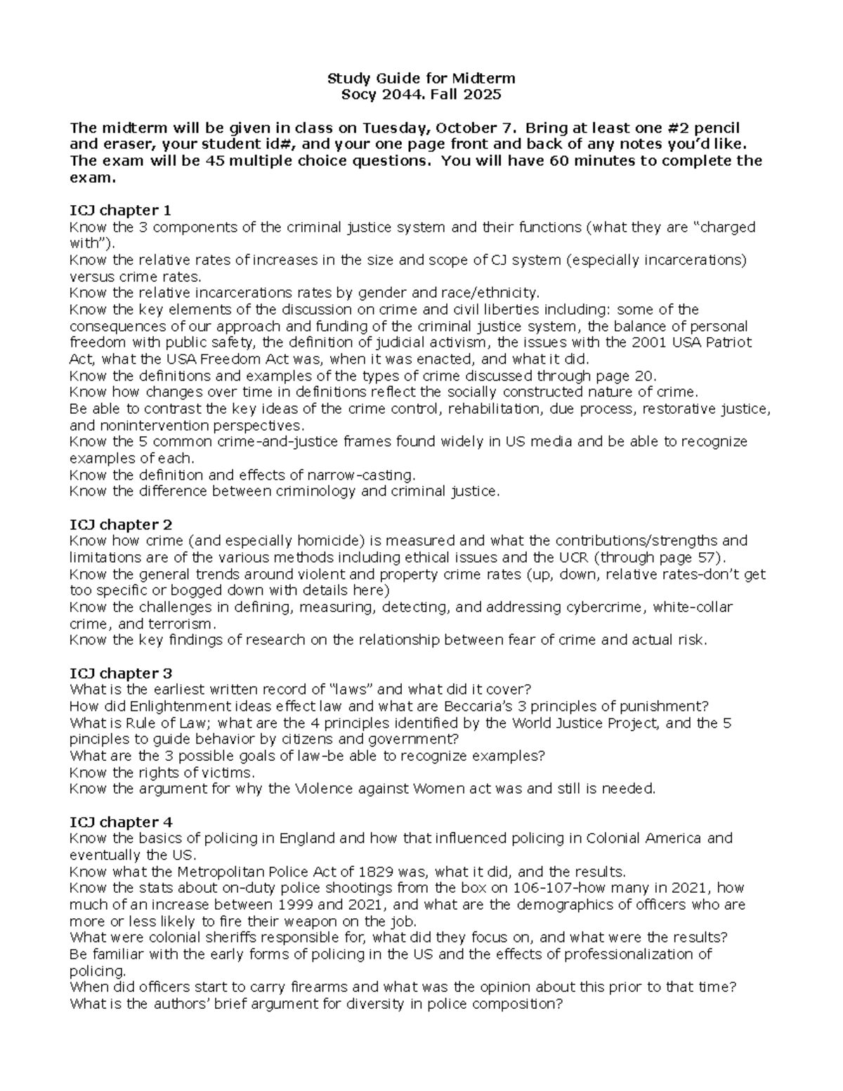 Study Guide for Socy 2044 Midterm Exam - Fall 2025 - Studocu